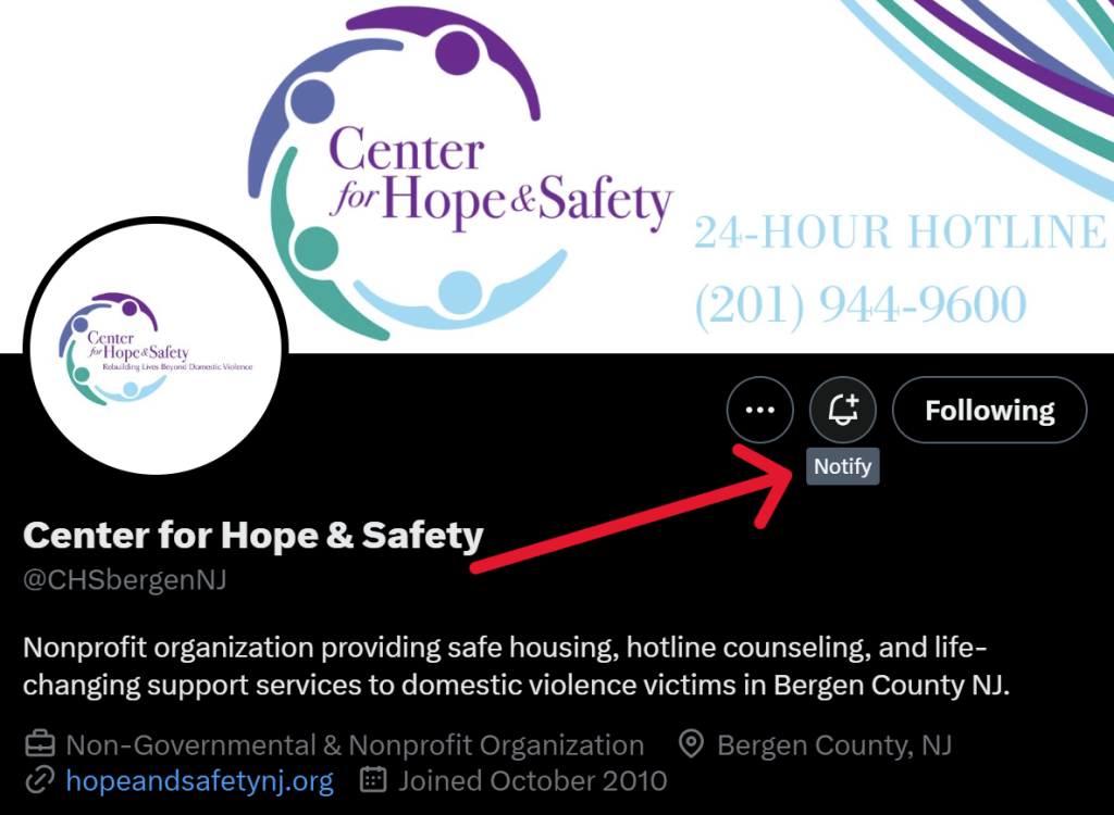 Click bell on X Twitter to be notified when Center for Hope & Safety posts