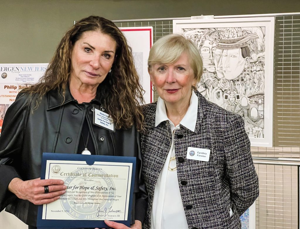 Children's Program Director Marta Levy (left) with Cynthia Forster of Bergen County Division of Cultural and Historic Affairs