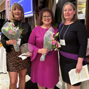 Center for Hope & Safety Executive Director Julye Myner with Debbie Cibelli (l) and Marie Sullivan (center) of Woman's Club of Paramus